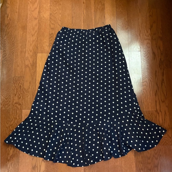 Lucy Paris Blue and White Midi Skirt with Ruffled High-Low Hem. Size Small - Picture 7 of 8